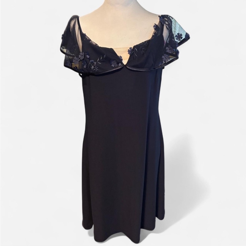 MSK Navy Sailor Collar Floral Fit & Flare Dress